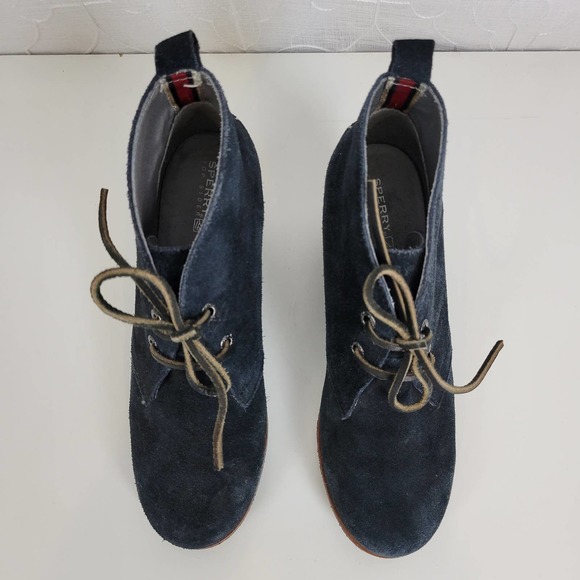Sperry Womens Boots Size‎ 6.5 Black Suede Round Toe Lace Up Wedge Heels - Picture 6 of 9